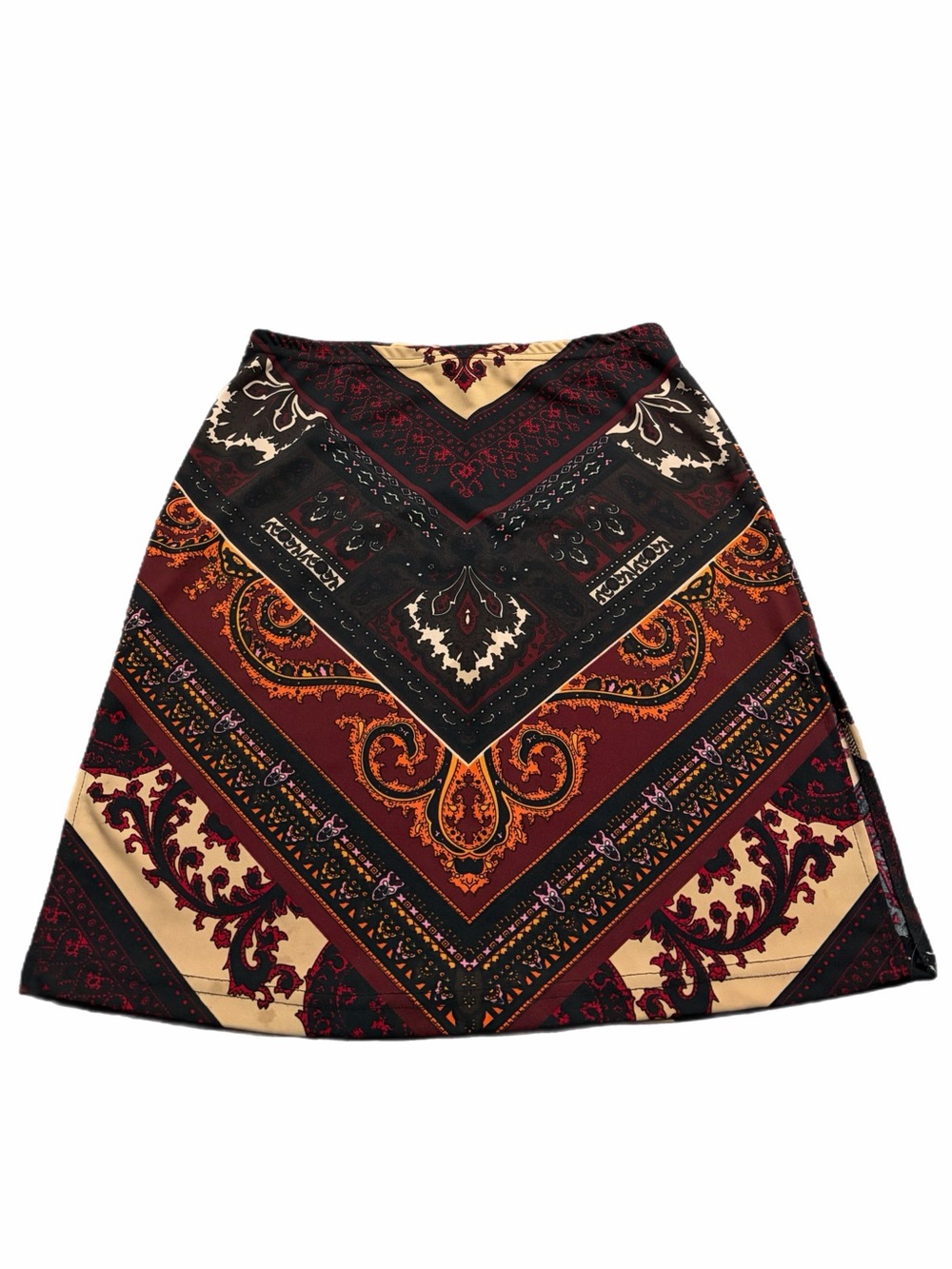 90s American Vintage Boho Paisley Scarf Print Mini Skirt (Multicolor) Size Large - Picture 2 of 8